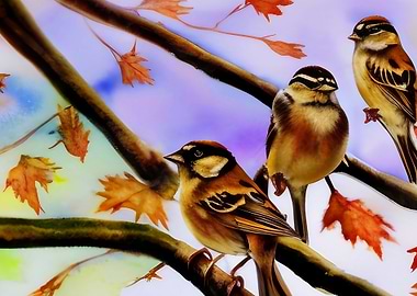 Three beautiful sparrows