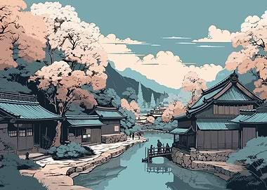 Pastel japanese village