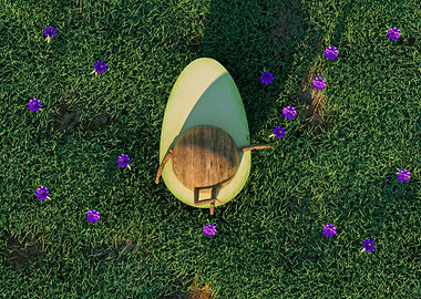 Avocado resting on grass