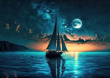boat moon night