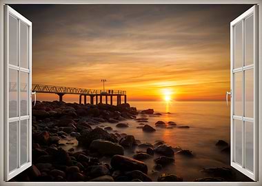 Window view sea sunset