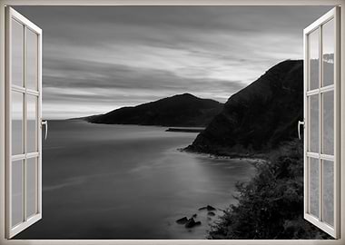 Window view cliffs sea