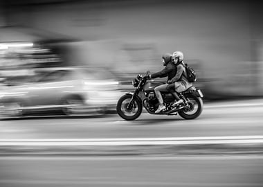 Fast motorcycle city ride