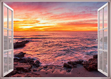Window veiw sunset sea