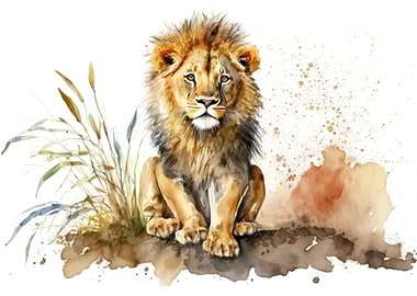 Lion cub in watercolor