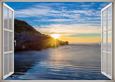 Window view beach sunset