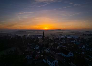 Sunrise over a village