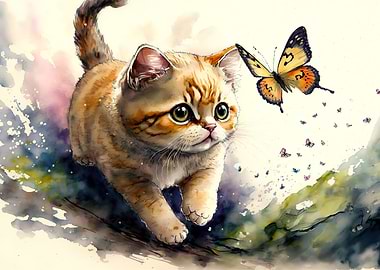 Butterfly cat watercolor