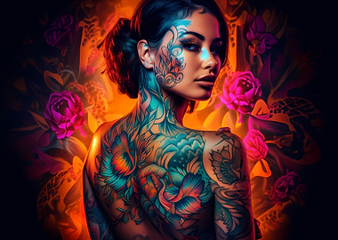 Colorful tattoed Latina