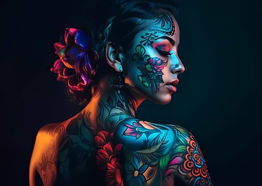 Colorful tattoed Latina