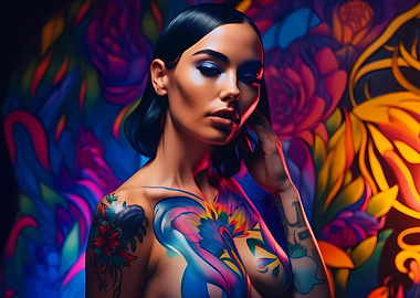 Colorful tattoed Latina