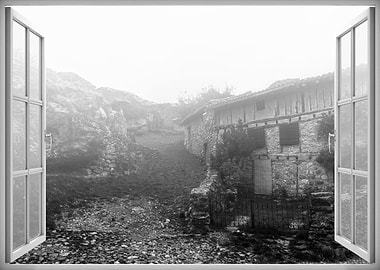 Window view town fog