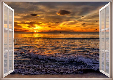 Window view sunset beach