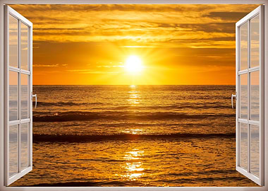Window view sunset beach