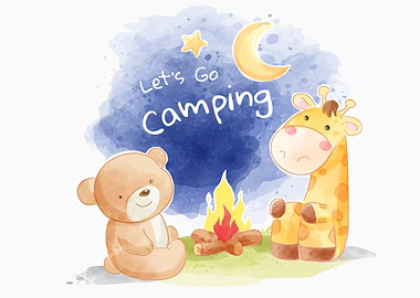 Cartoon with camp fire