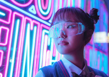 Asian schoolgirl neon glow