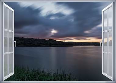 Window view lake sunset