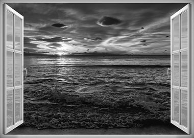 Window view beach sunset