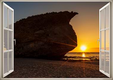 Window view sea sunset