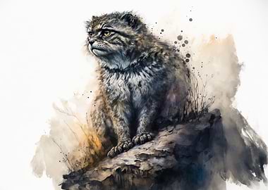 cat sitting painting