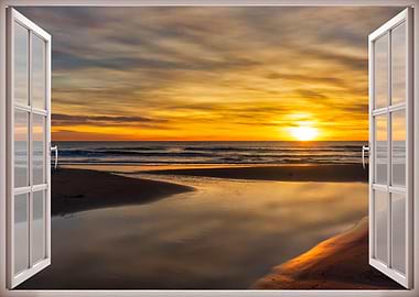 Window view sea sunset