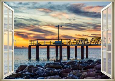 Window view sea sunset