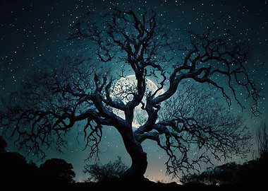 Silhouette Tree and Moon
