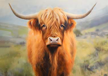 Cute Highland Cow In Field