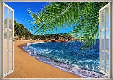 Window view beach sunset