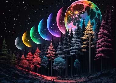 Mystic Rainbow Moon Forest