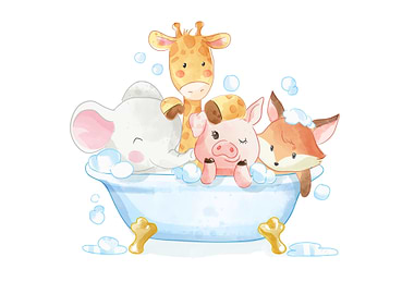 Cartoon animals showering