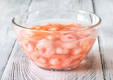 Bowl of marinated prawns