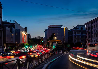 Neon city light trails