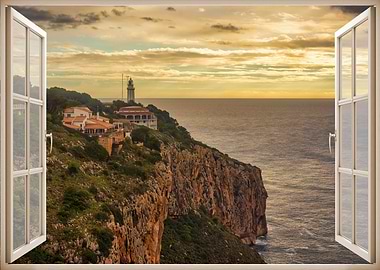 Window view lighthouse sea
