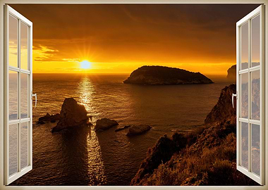 Window view sunset beach