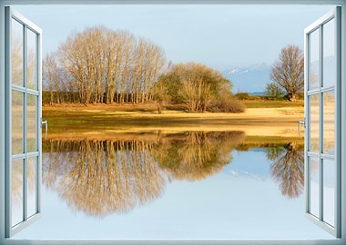 Window view calm lake