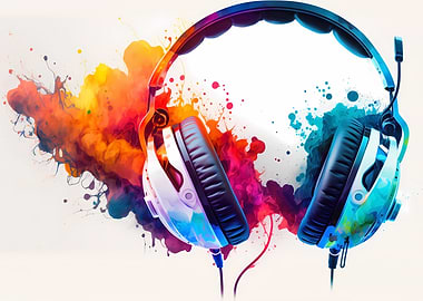 Headphones watercolor art