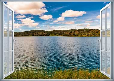 Window view calm lake