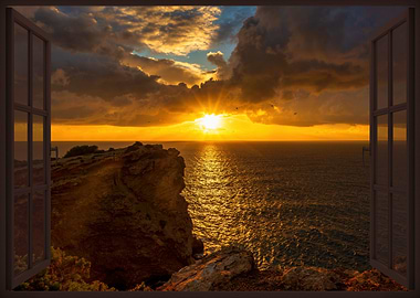 Window view sunset sea