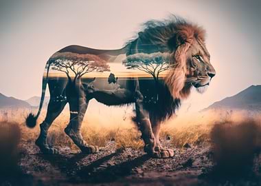 Lion double exposure