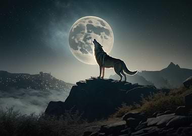 Wolf standing on hill