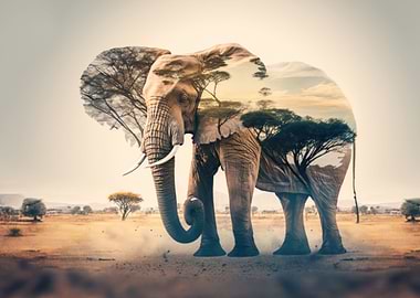 Elephant double exposure