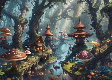 Mushroom art fantasy city