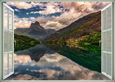 Window view lake mountains