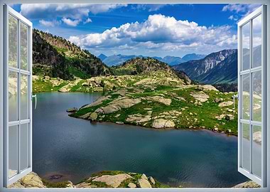 Window view lake mountains