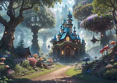 Mushroom art fantasy city