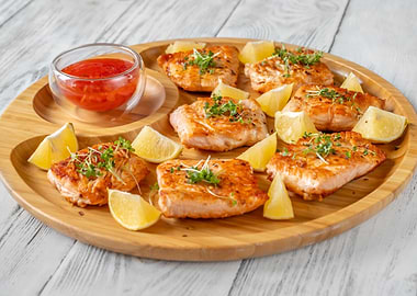 Fried salmon with sauce