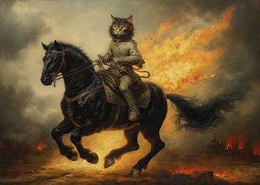 Cat Riding a War Horse