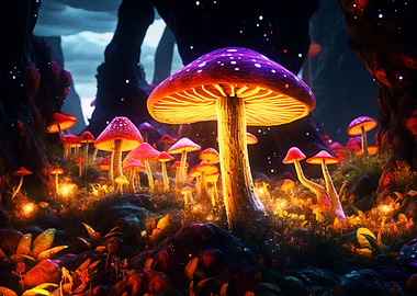 Glowing mushroom forest