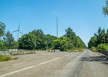 Highway and wind turbine
